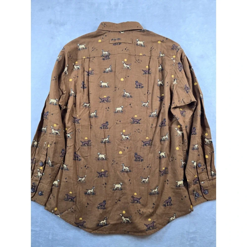 Duluth Trading Flannel Shirt Mens Medium Brown Cotton Dog Hunting Free Swingin